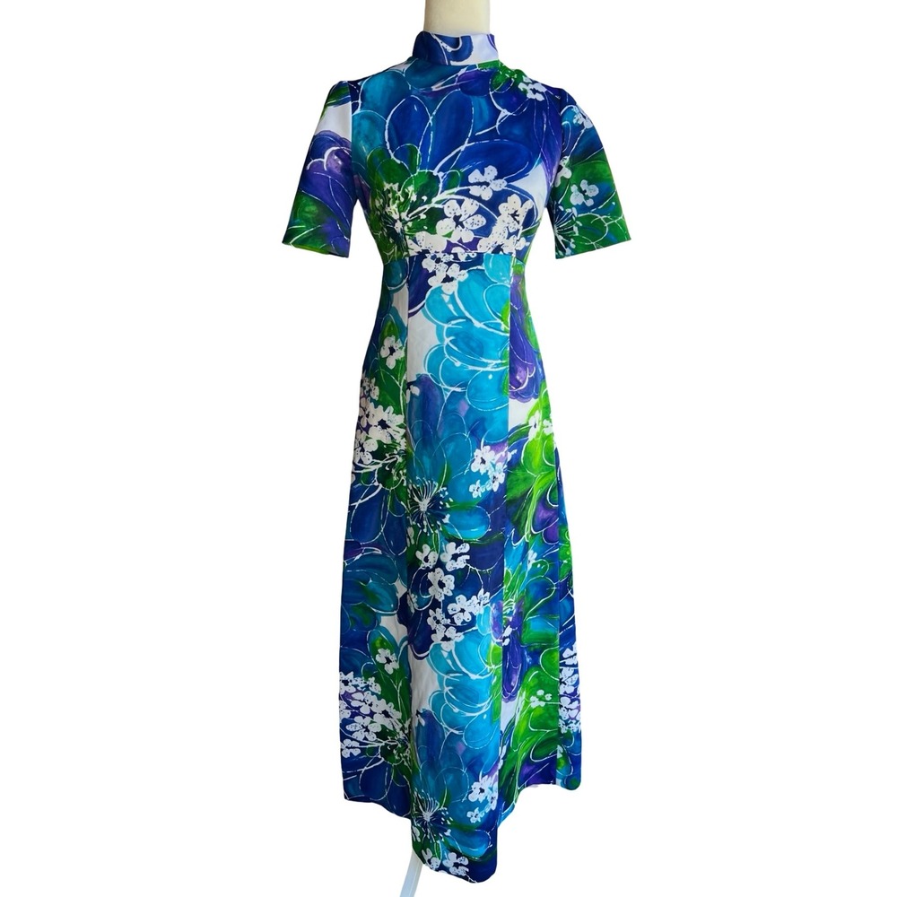 VTG Tori Richard Honolulu Hawaii Floral Aloha Maxi 6 Dress Empire Waist USA-Made